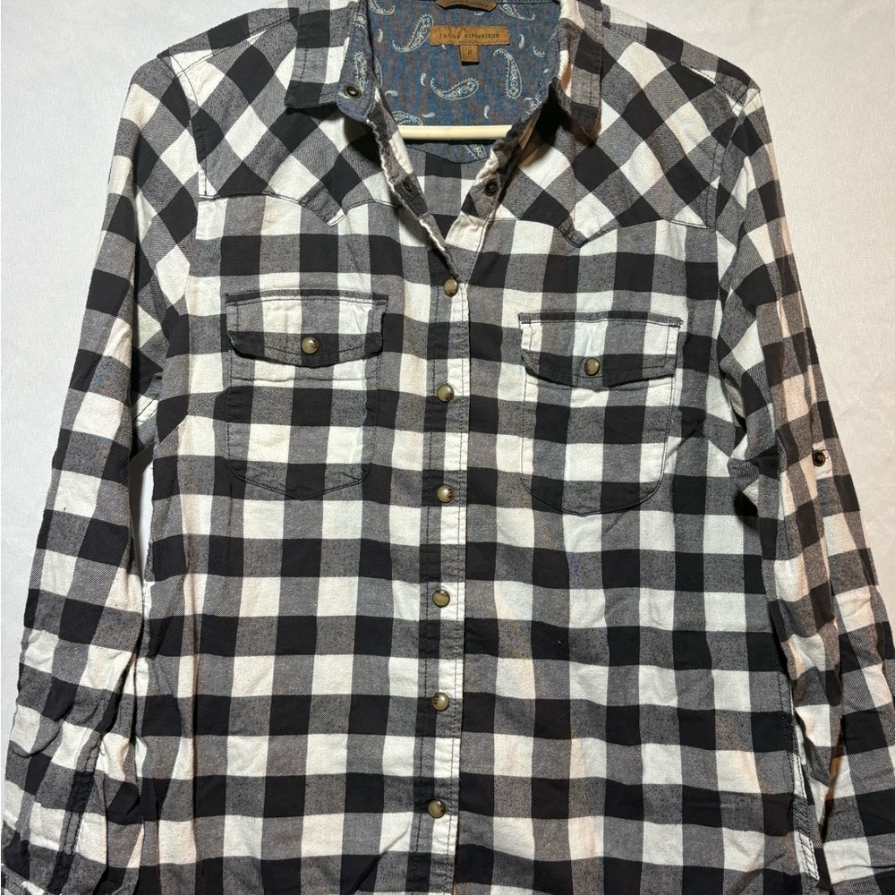 JACHS Girlfriend Monochrome Checkered Button-Down Shirt